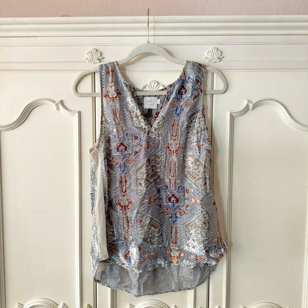 Anthropologie Velvet Embroidered Tank